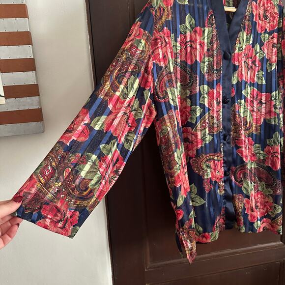 90s VICTORIA'S SECRET Gold Label | Shadow stripe Floral Satin Nightgown | Large - Picture 5 of 6